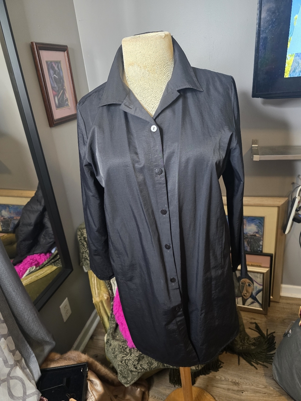 Eileen Fisher Classic Black Button-Front Coat